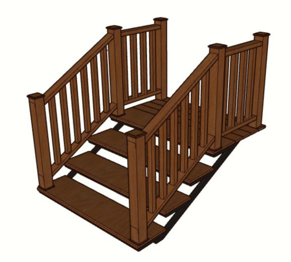 Уличная лестница Ecodecking Техно с 4 ступенями с 2 секциями ограждений